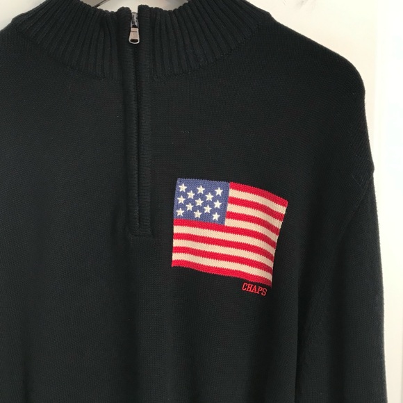 CHAPS Big Men's 2XL Black & Red USA Flag Thick 100% Cotton 1/4 Zip Sweater NWT - Picture 4 of 16